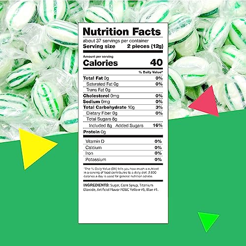 Image of Spearmint Hard Candy | 1 Pound Bag - Approx. 70 Count | Individually Wrapped | Refreshing Mints (Pack of 2)