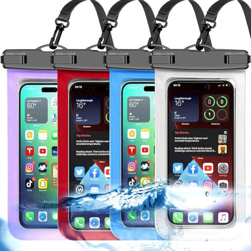 4 Pack Multicolor Universal Waterproof Phone Pouch, Large...