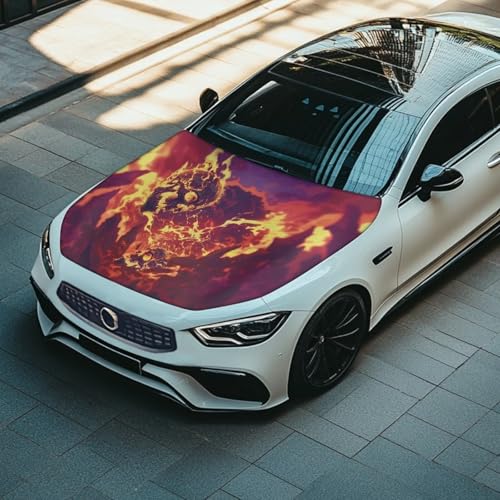 Image of Car Hood Cover Waterproof Car Hood Protector Film Car Hood Wrap Blanket Volcano Skull Car Hood Flag Universal Auto Exterior Accessories (59x39 Inches)