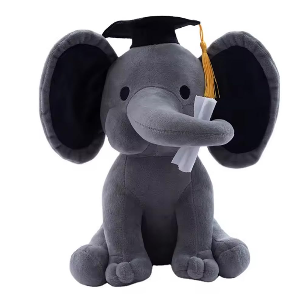 Tikwisdom Stuffed Animals, Elephant, Graduation Elephant with Diploma Tasseled Hat, Large Plush Elephant