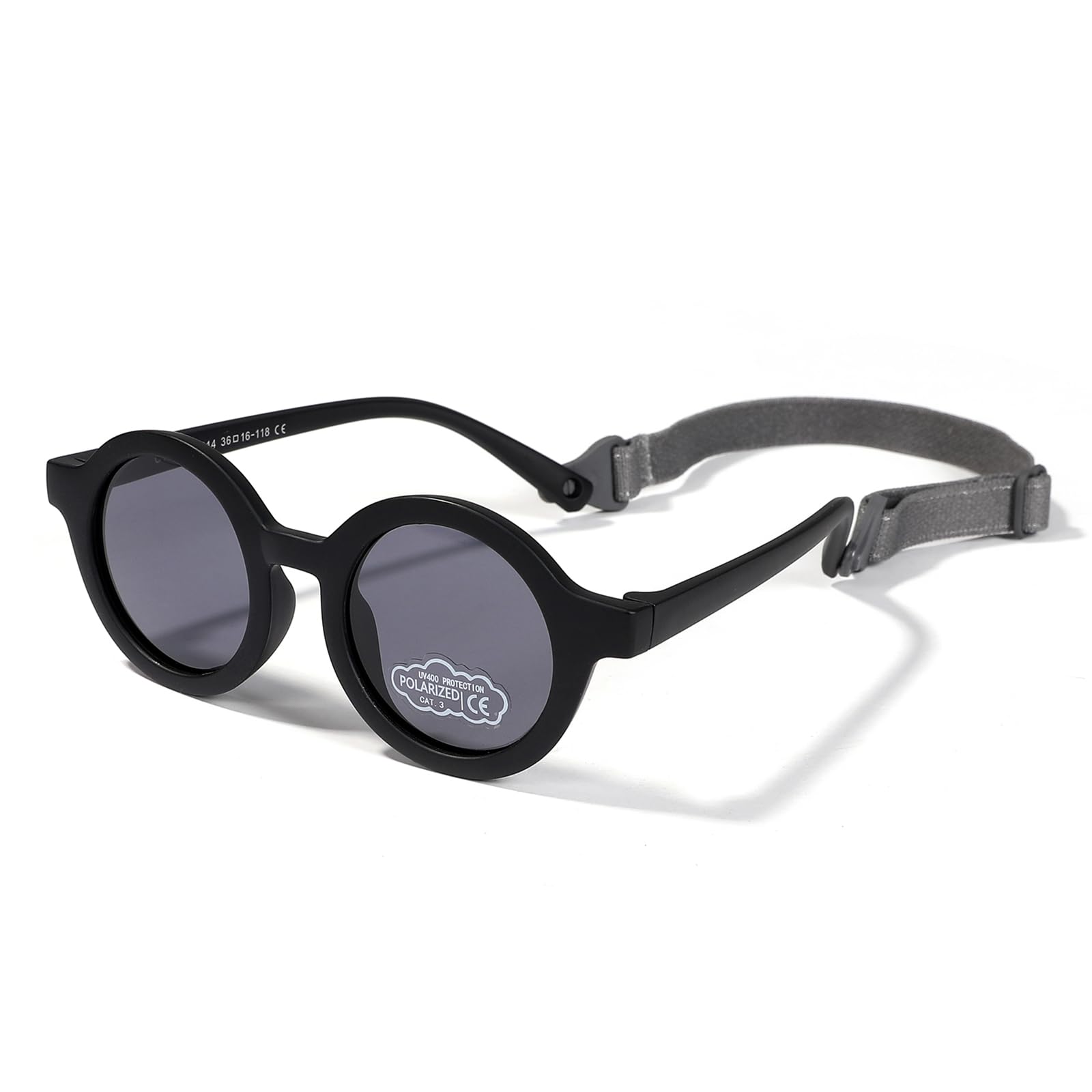 Polarisierte runde Sonnenbrille aus weichem Gummi mit Gurt für Neugeborene von 0-24 Monaten