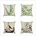 Poduszki zewnętrzne poduszki z nadrukiem zielonym liściem lniane poszewki na poduszki z niewidocznym zamkiem błyskawicznym poduszki ogrodowe dekoracyjne kwadratowe zdejmowane i nadające się do prania poduszki 40 x 40 cm / 4 szt