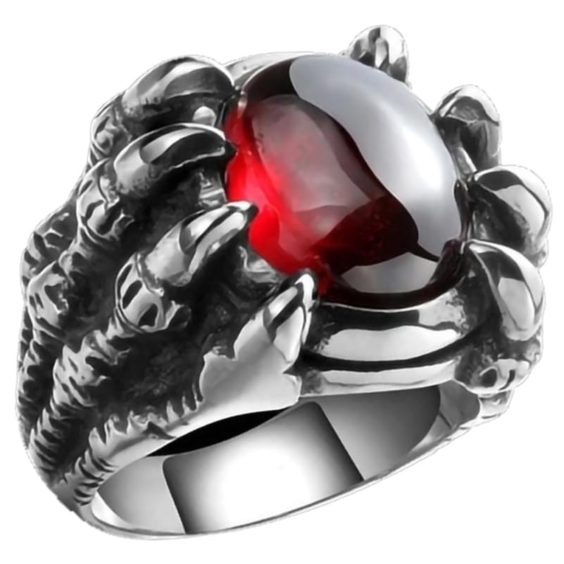 VANZACK Anillo De Gema Roja Con Garra De DragóN Para Hombre