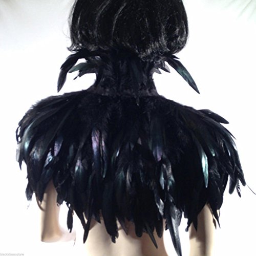 TOOKY Black Gothic Victorian Natural Feather Cape Shawl Stole Poncho with Choker Collar(Size: One Size) steampunk buy now online