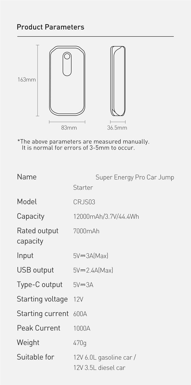 Powerbank rozruchowy 12V Booster do rozruchu samochodu 20000mAh 10000mAh Akumulator Szybka ładowarka Urządzenie do automatycznego rozruchu Powerbank(12000mAh 1000A)