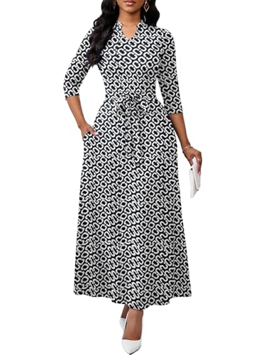 Image of BubFee Maxi Dresses for Women Semi Formal Long Dress 3 /4 Sleeve Casual A-line Church Dresses with Pockets