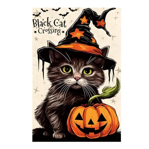 NHBTC Halloween Black Cat Pumpkin Garden Flag 12x18 In Lawn Yard Decor Gift - image 1