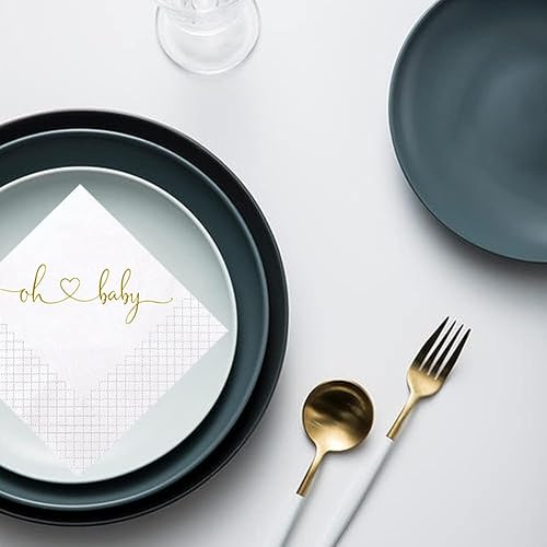 Miniatura 7 de Servilletas de cóctel para baby shower, paquete de 100 servilletas doradas de papel desechables Oh Baby Lunch Oh Baby Cocktail Beverage Servilletas