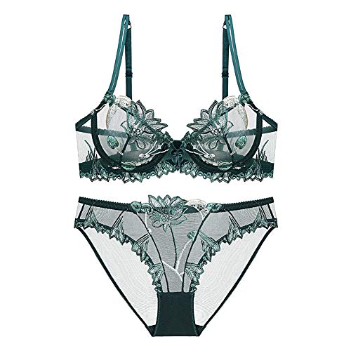 Soft Lace Lingerie Set See Through Underwear Floral Lace Underwire Sheer Bra and Panty Set for Women