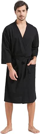 FashGudim 100 Cotton Knit Robe for Men Lightweight Summer Robes Thin