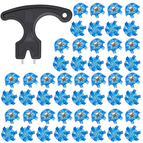 51Pcs Golf Spikes Set 50 Golf Shoe Spikes Replacements with 1 Black Cleats Spanner Metal Thread Screw 6 mm Dia Shoe Cleats Suitable for Use on Lawns or Golf Courses (Blue)