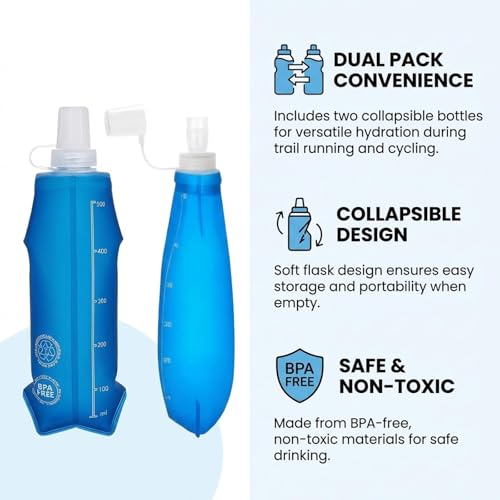 Image of CartHome Running Water Bottle, Collapsible 500ml Soft Flask for Trail Running, Hiking and Outdoor Sports Hydration