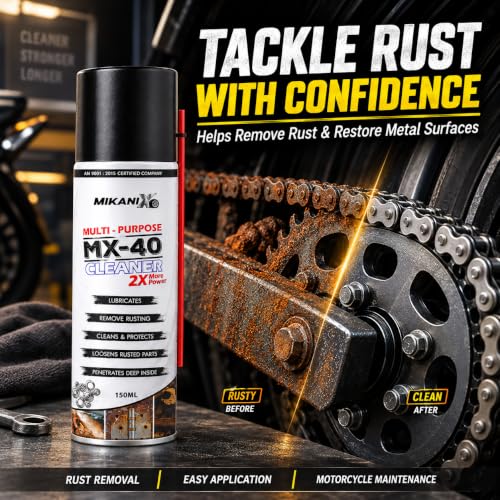 Image of OBEROI'S TRADERS Bike Chain Cleaner & Lubricant Kit Combo | Motorcycle Chain Cleaner Spray, Chain Lube, MX-40 Rust Remover, Chain Cleaning Brush & Microfiber Cloth | for All Bikes & Scooters (450 ML)