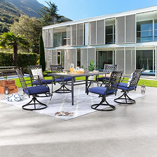 Lokatse Home Patio Swivel Set Of 6 Dining Chair Metal Bistro Set With Cushion, 6Pcs, Blue #TOP6