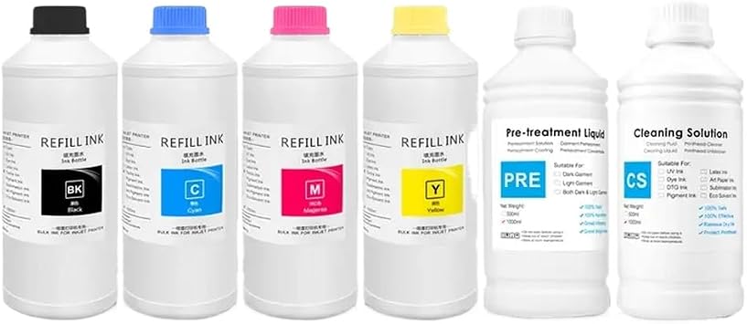 1000ML / DTG Ink for Textile Printing Compatible with DX5 DX6 DX7 TX800 5113 4720 Printheads Works with L1800 1390 R1900 R2000 F2000 F2100 Garment PrintersLight Cyan