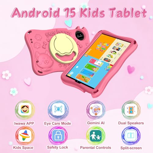 Image of Kids Tablet, Android 15 Tablets for Kids with Octa-Core, 9 inch Toddler Tablet with 12GB 32GB 2TB Expand, 1340*800 IPS Display, Drop-proof EVA Case, Parental Control, Dual Camera, WiFi 6 - Pink