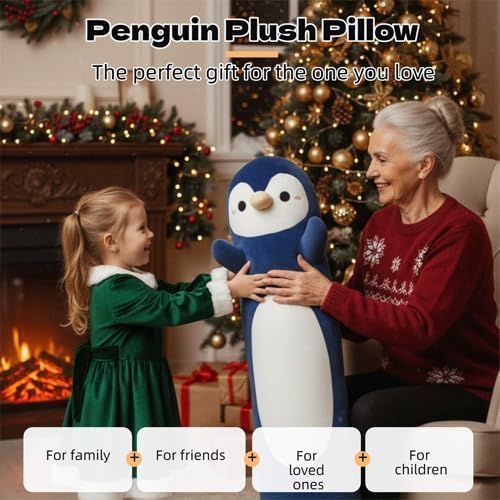 Somao Penguin Plush Pillow - 23.6 Inch Long Stuffed Animal, Ultra Soft Cuddle Pillow for Kids & Adults, Huggable Penguin Toy Gift for Birthday, Christmas, Valentine's Day (Dark Blue) - Image 6