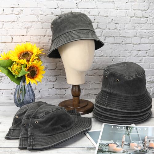 Image of 36 Pcs Bucket Hats Bulk Washed Cotton Foldable Bucket Hat Wide Brim Sun Hats for Women Men Beach Tie Dye DIY