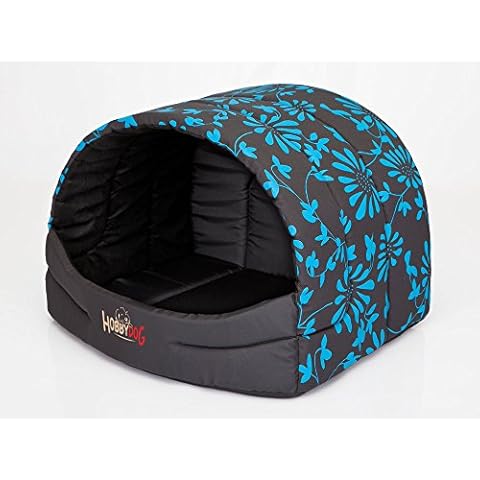 Hobbydog Prompter Dog Bed, Size 4, Black/Blue Flowers Print Cover