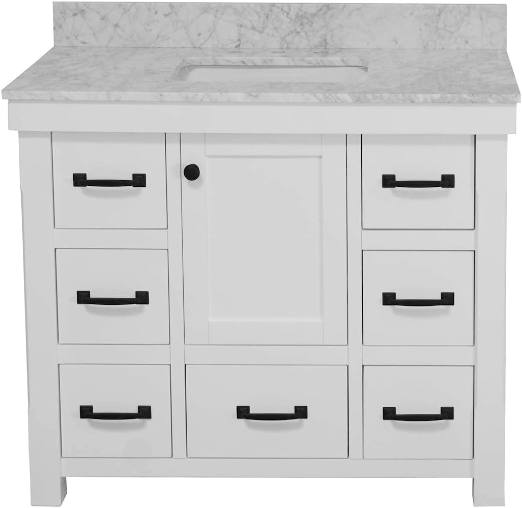 Tuscany 42-inch Bathroom Vanity (Carrara/White): Includes White Cabinet with Authentic Italian Carrara Marble Countertop and White Ceramic Sink