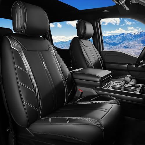 Image of CAR PASS Luxury Faux Leather Two Front Seat Covers, Breathable Premium Automotive Seat Covers Waterproof Anti Slip Airbag Compatible Universal Fit for 95% Trucks Suvs Sedans Vans, Carbon Fiber Black