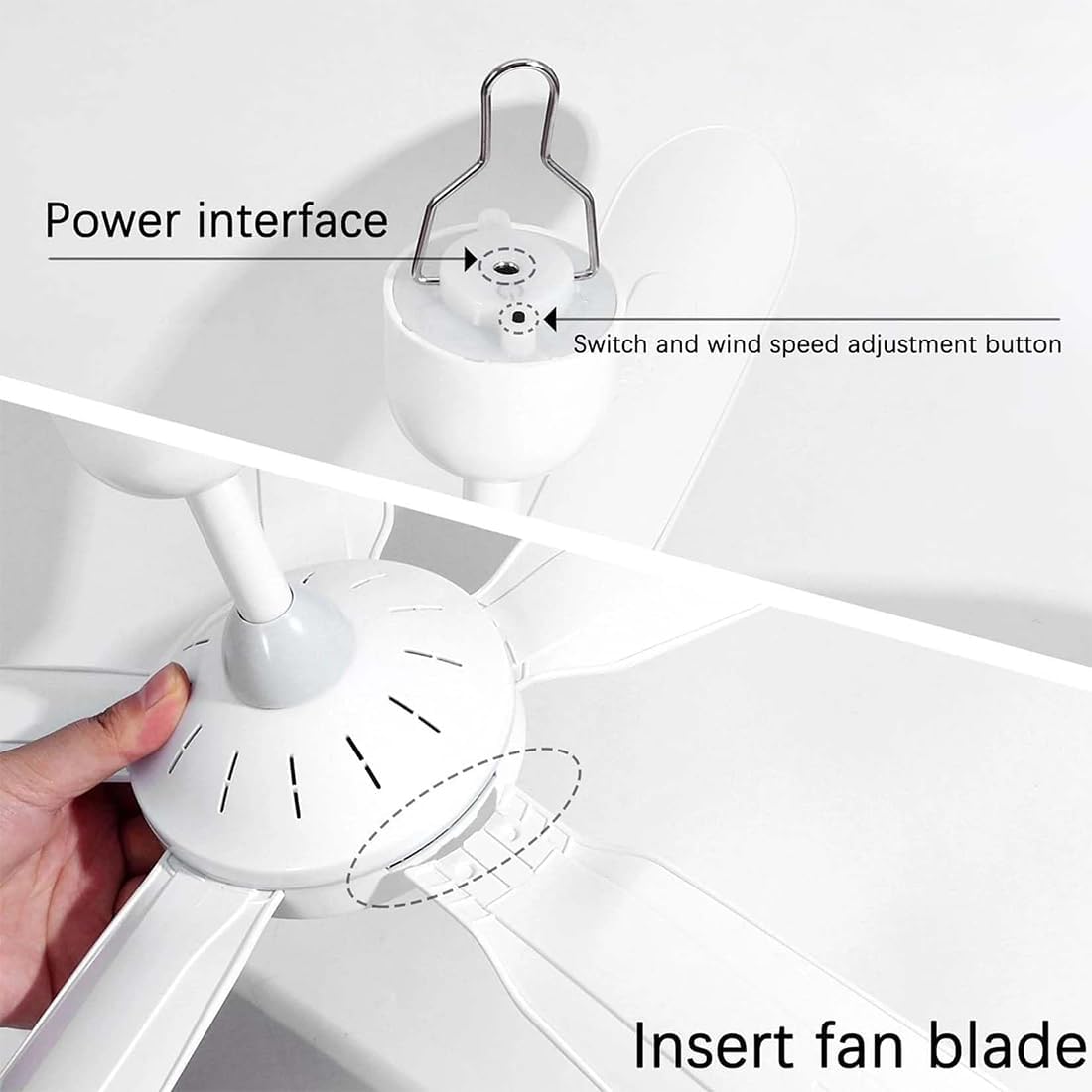 Usb Mini Small Ceiling Fan, Collapsible Ceiling Fan for Cruise with 6 Blades, Portable Canopy Fan with Remote Control, 4 Speeds Hanging Fan for Camping, Tent, Dorm, Gazebo, Bedroom (Black x2)