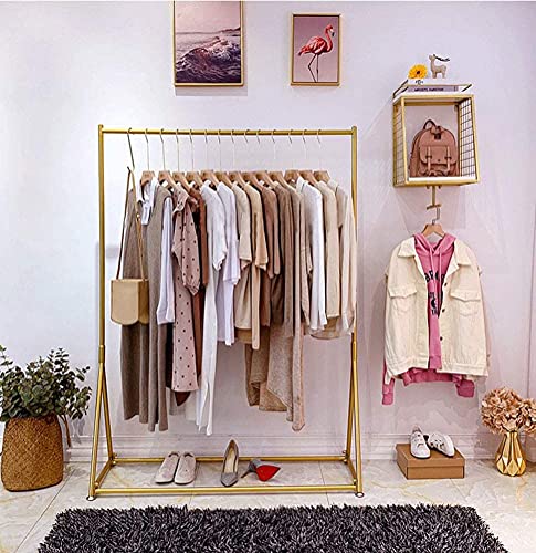 FONECHIN Heavy Duty Clothes Racks for Hanging Clothes Freestanding Clothing Rack Retail Display Metal Garment Hanger Rack for Storage (47.2" L x 15.7" D x 63" H, Gold)