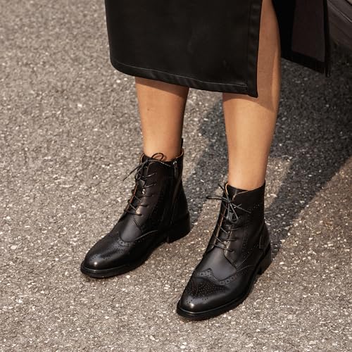 BEAU TODAY Combat Boots Womens Fall Shoes Winter Leather Ankle Boots for Women Oxfords Dressy Lace Up Wingtip Brogue Short Booties3