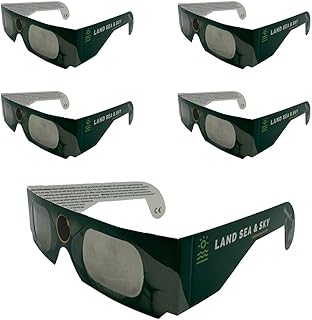 Land Sea & Sky Solar Eclipse Glasses - CE and ISO Certified Safe Shades for Direct Sun Viewing - Made in the USA (5 Pack)