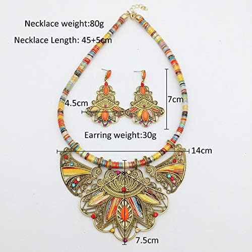YAZILIND Chunky Necklace Earrings Women's Bohemian Chain Tribal Jewelry Set Handmade Geometric Charm Bib Choker Necklaces - Image 2
