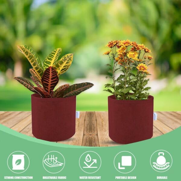 Image of OON Geo Grow Bag for Terrace and Flowers Vegetable Gardening, Premium Geo Fabric 450 GSM Plant Bags, Maroon Color, Eco Friendly Geo Fabric (3, Maroon, 6X6 INCH)