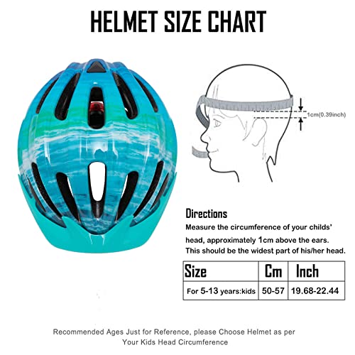 Image of Exclusky Kids Bike Helmet with LED Light - Adjustable Multi-Sport Youth Helmet for Boys & Girls, Ages 5-12, Fits 50-57cm, Cycling Safety Gear