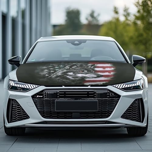 Image of Car Hood Cover Protector,Wolf Design Snowproof Waterproof Comfortable Print Stylish Hood Covers for Cars,Decoration Universal Car Accessories