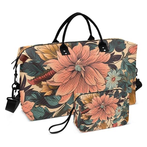 Large Travel Duffel Bag, Beautiful Flower Sports Tote Gym Bag, Shoulder Weekender Overnight Bag for Women Men, Carry On Luggage with Toiletry Bags