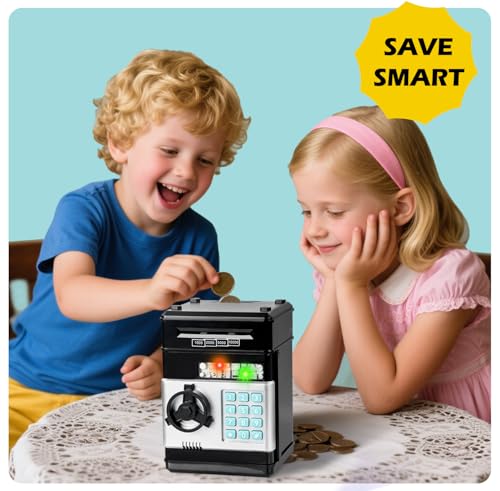 Yellcetoy Money Box for Kids Ages 3-12, Money Bank Piggy Bank for Boys Girls Electronic Password Cash Coin Can Auto Scroll Paper Money ATM Password Money Safe Kids Birthday Xmas Gifts Black - Image 5