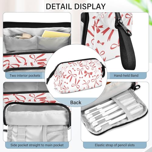 Image of Red Bow Pencil Case Pouch Big Capacity Pencil Bag Box Organizer Pen Case with Handle Pencil Cases for Girls Boys Women School College Office