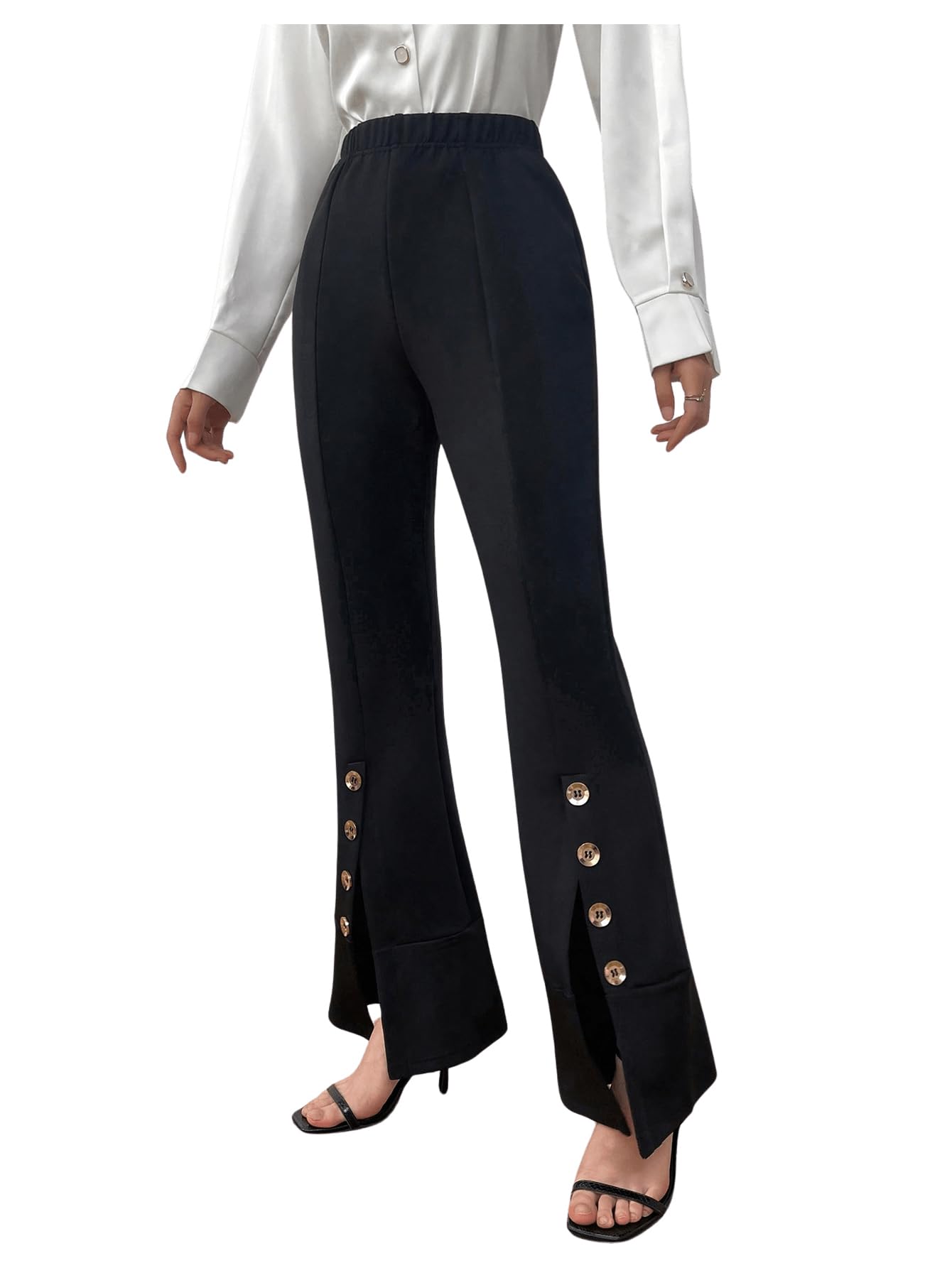 SweatyRocks Womens Stretchy High Waisted Pants Flared Leg Casual Long Trousers