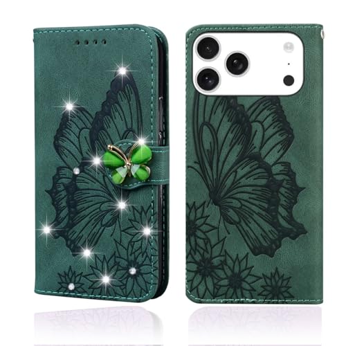 Housse iPhone 16 Pro verte à paillettes idéale pour vos sorties et votre quotidien