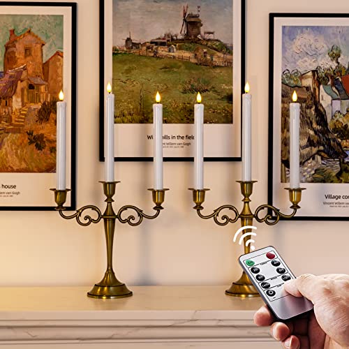 Image of Homemory 48 Pcs Plastic Flameless Taper Candles with Remote Timer Dimmer, Taper Candles Battery Operated with Flickering Light, White Led Candlesticks for Wedding Party Holiday Decoration 9.6 Inches