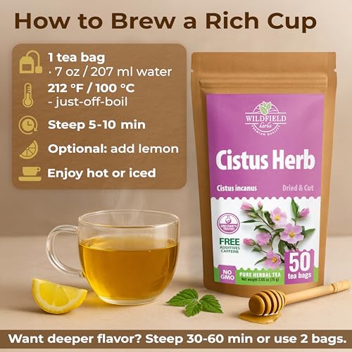 Image of 50 Bags Cistus Tea Cistus Incanus Tea Herbal (Cistus L.) - 50 Count 1.5g Herb Bags