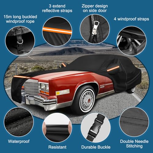 Image of Car Cover for Cadillac Eldorado Biarritz /Fleetwood /Convertible 1979-1991 | Waterproof 210D Oxford Cloth and Cotton Cover Outdoor Car Cover Windproof Heavy Duty All Weather