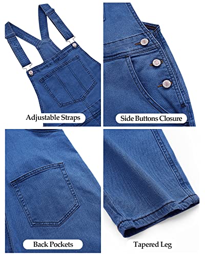 luvamia Women's Casual Adjustable Denim Bib Overalls Jeans Pants Fashion Loose Overall Jumpsuits Classic Blue Size Small