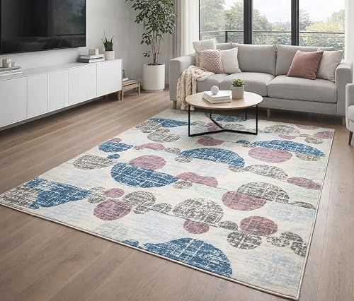 8' x 10' Feet Modern Beige Pink Blue Polka Dots Geometric Area Rug by Home Must Haves - Used condition - US$197.60