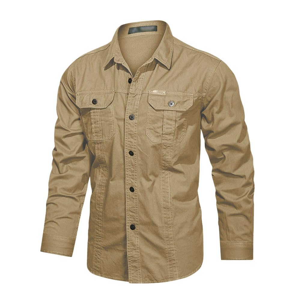 Chemise de Randonnée Homme Manches Longues Respirable Chemisier Safari d'extérieur Vintage pour Pêche, Trekking, Tactique Décontractée