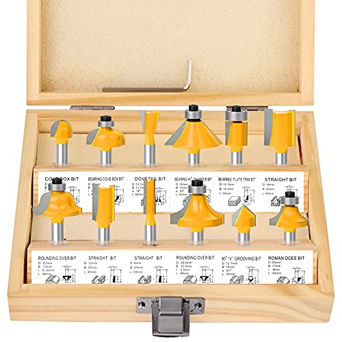 MEIGGTOOL 12PCS Router Bit 1/4