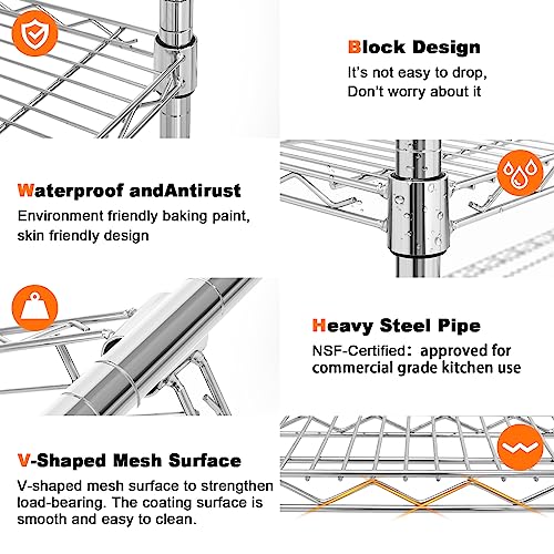 Land Guard QT021 5 Tier Chrome Storage Racks And Shelving - 48 Inch L X 20 Inch W X 72 Inch H Heavy Steel Material Pantry Shelves - Each Unit Loads 350 Pounds Wire Shelf, Suitable For Warehouses, Closets thumb #4