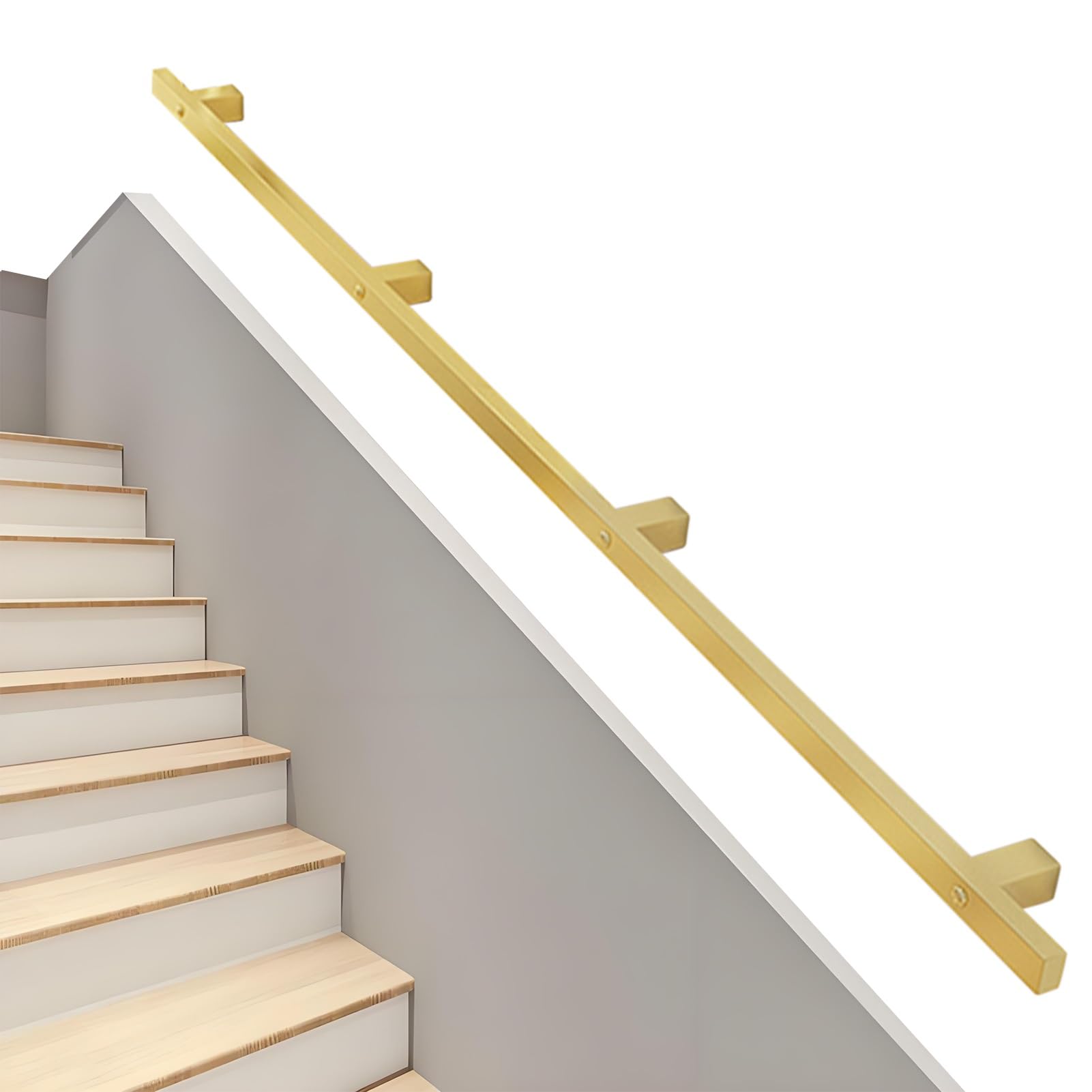 Marxan One Color Staircase Railing Banister Hand Rails, 30Cm - 600Cm Handrails For Stairs With Gold Metal Wrought Iron Wall Support, Stairs Handrail - Complete Kit(13.1Ft/400Cm)