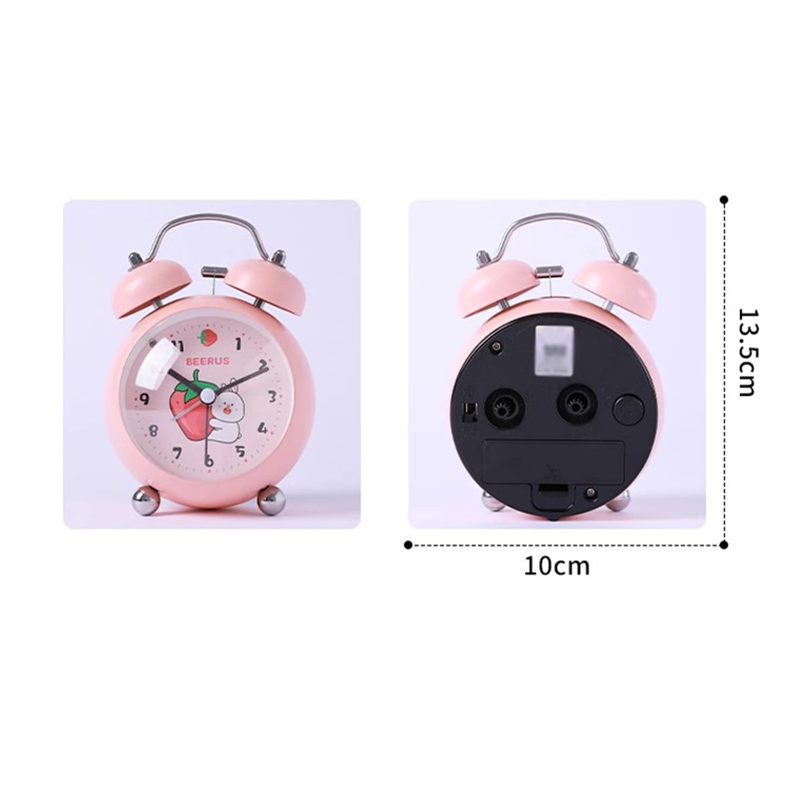 Reloj despertador para niños, reloj despertador con doble campana, con luz nocturna, lindo reloj despertador analógico con pilas para el hogar, mini reloj despertador redondo para mesita de noche, rel