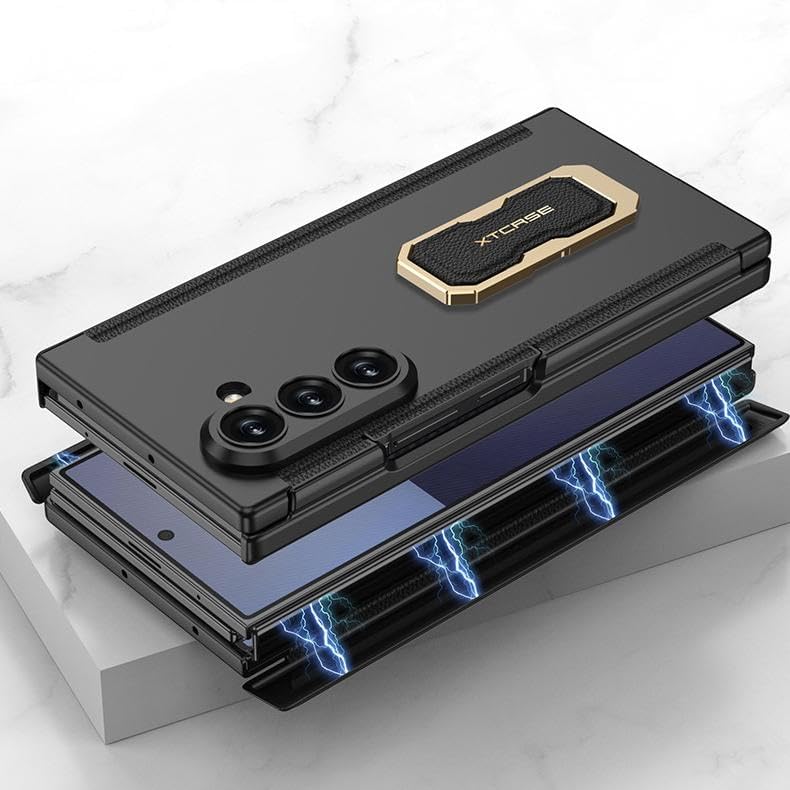 適用Samsung Galaxy Z TriFoldのための磁気電話ケース、回転可能なリストバンドスタンド付きの完全な保護デュアルミ