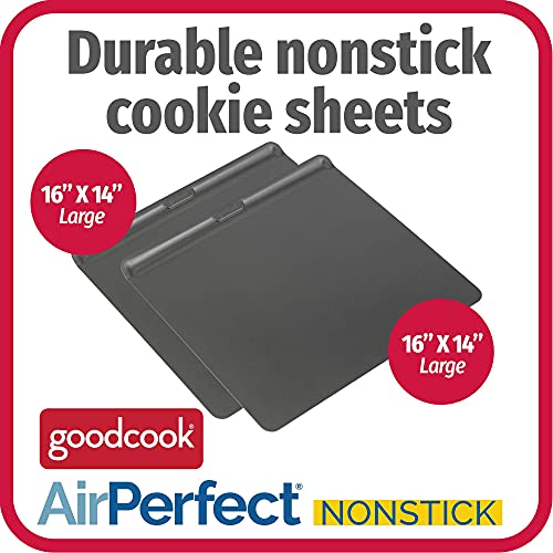 Image of GoodCook AirPerfect Insulated Cookie Sheets Set of 2 Nonstick Carbon Steel Construction Pans for No-Burn Baking with Ergonomic Grip, Gray, 16 x 14-Inch (Pack of 6)